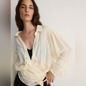 Reserved Sheer Wrap Layered Lagenlook Oversized Balloon Sleeve Blouse Sz L